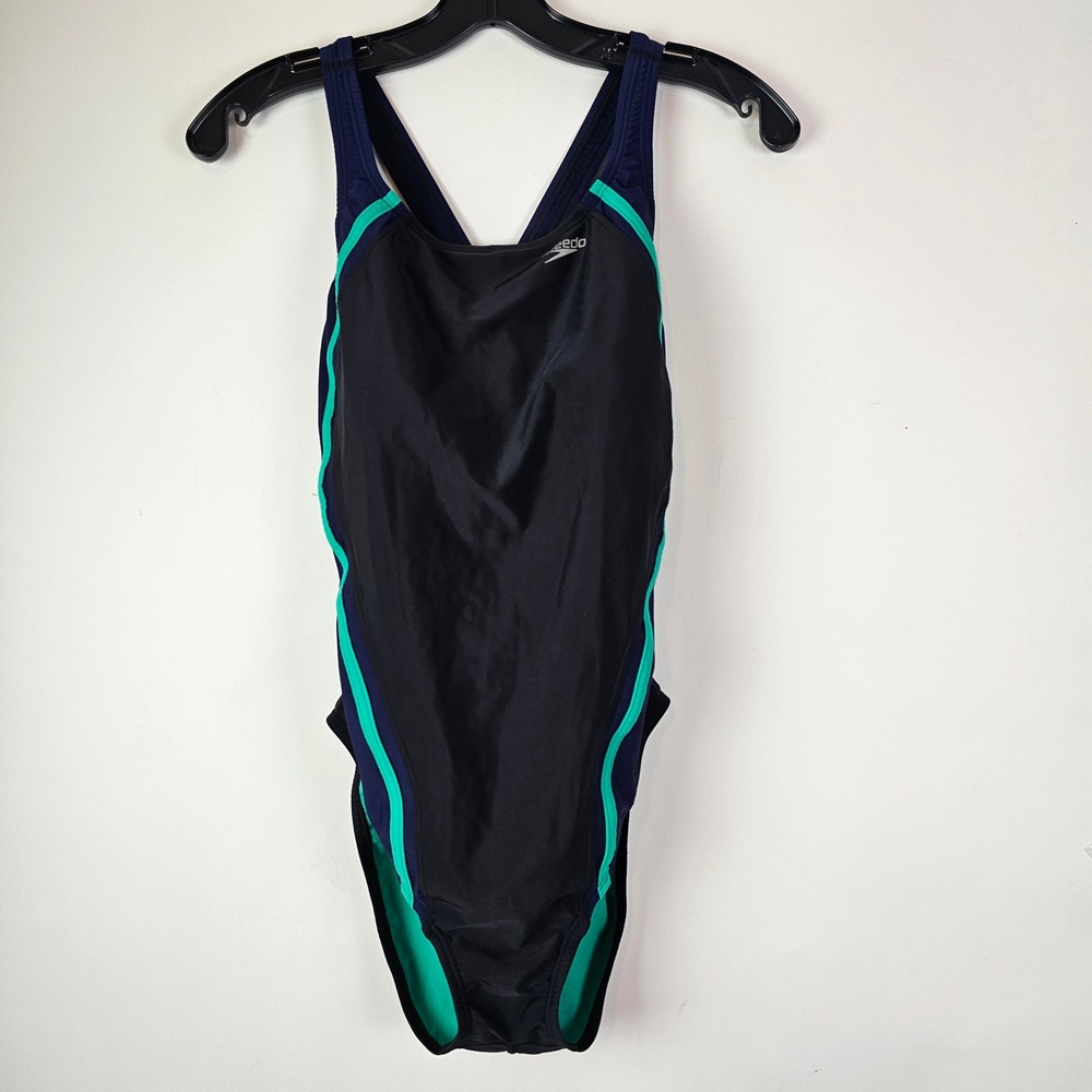 Speedo Womens Hydrobra One Piece Swimsuit Navy Black Teal Colorblock Size 12
